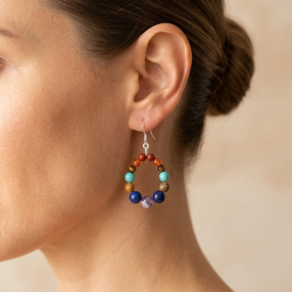 Chakra Natural Stone Bead Drop Earrings