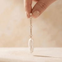 Gold Freshwater Pearl Long Drop Earrings