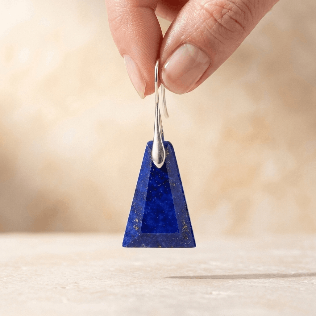Natural Lapis Lazuli Silver Pyramid Earrings