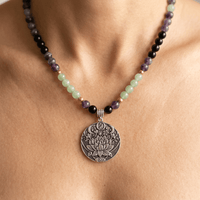 Amethyst Green Aventurine Black Onyx Mala Necklace