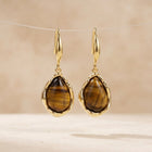 Gold Tigers Eye Teardrop Bezel Earrings