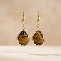 Gold Tigers Eye Teardrop Bezel Earrings