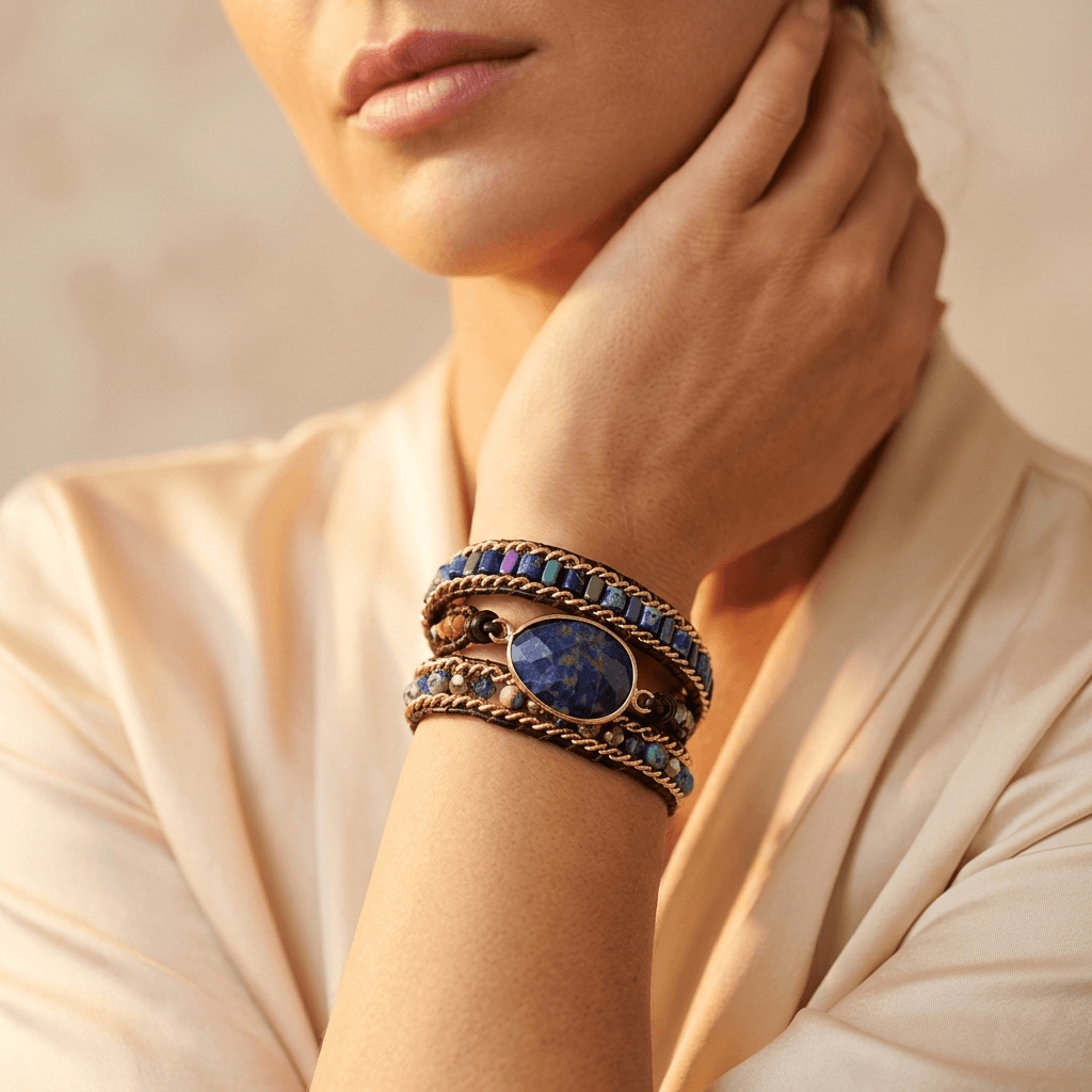 Blue Sodalite Gold Rope Wrap Bracelet