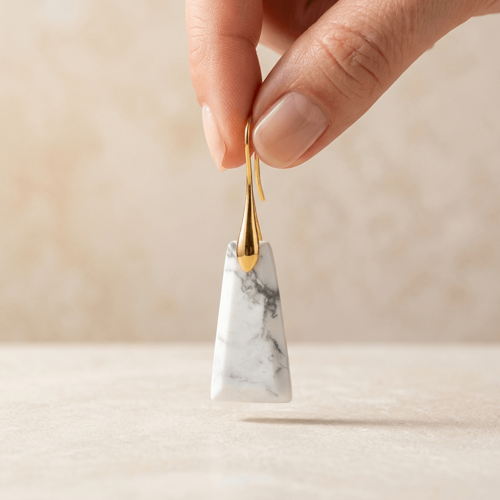 White Marble Gold Teardrop Earrings