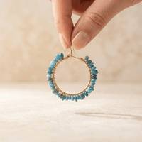 Blue Apatite Gold Wire Wrap Hoop Earrings