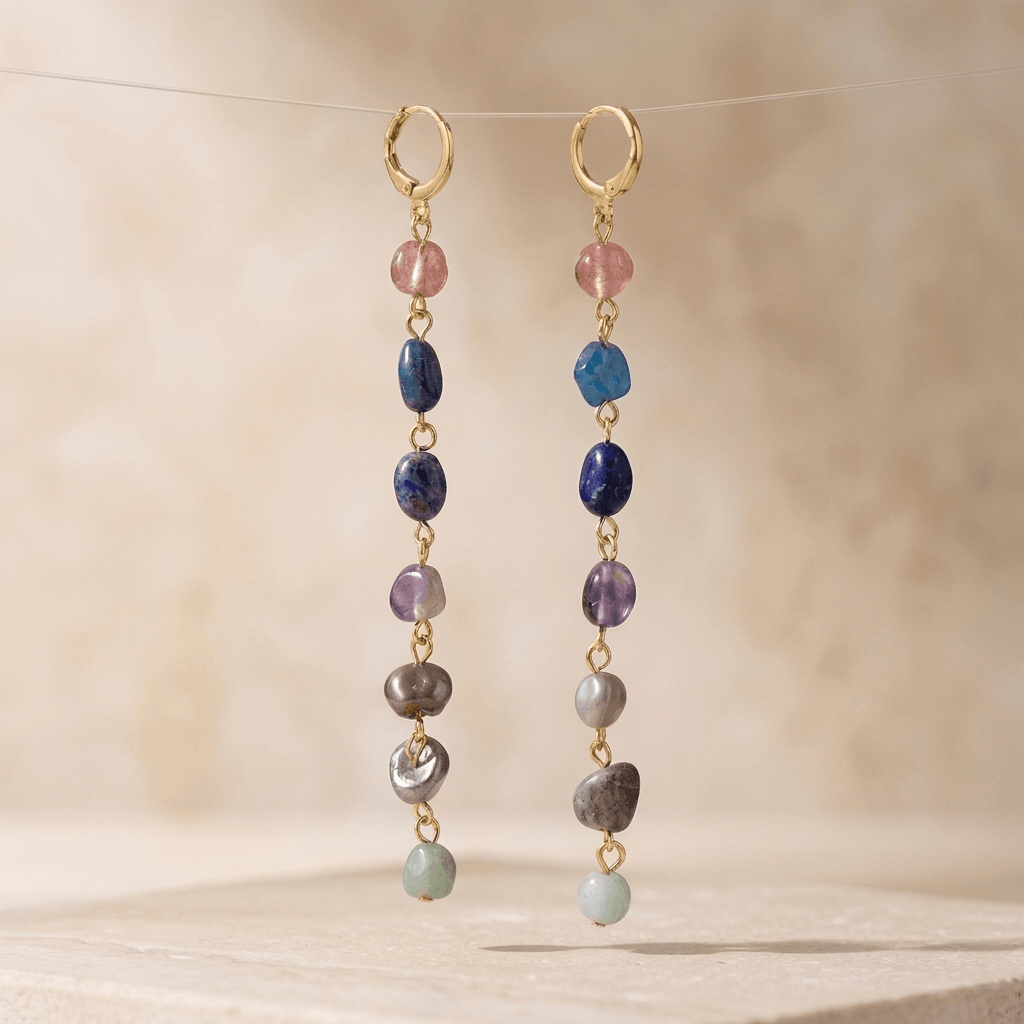 Chakra Gemstone Gold Drop Earrings