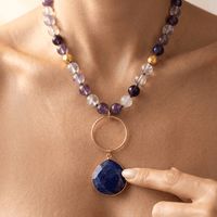 Purple Amethyst Gold Lapis Lazuli Pendant Necklace