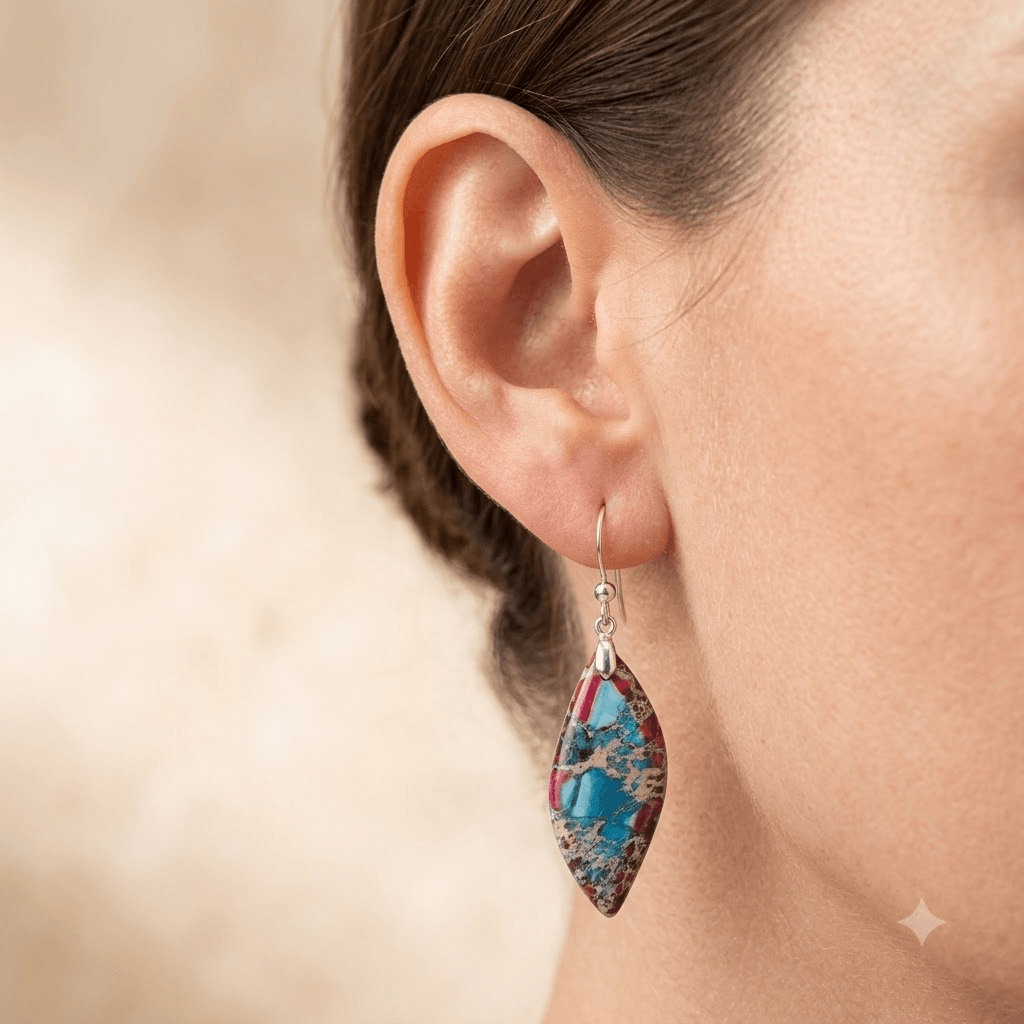 Imperial Jasper Teardrop Silver Drop Earrings