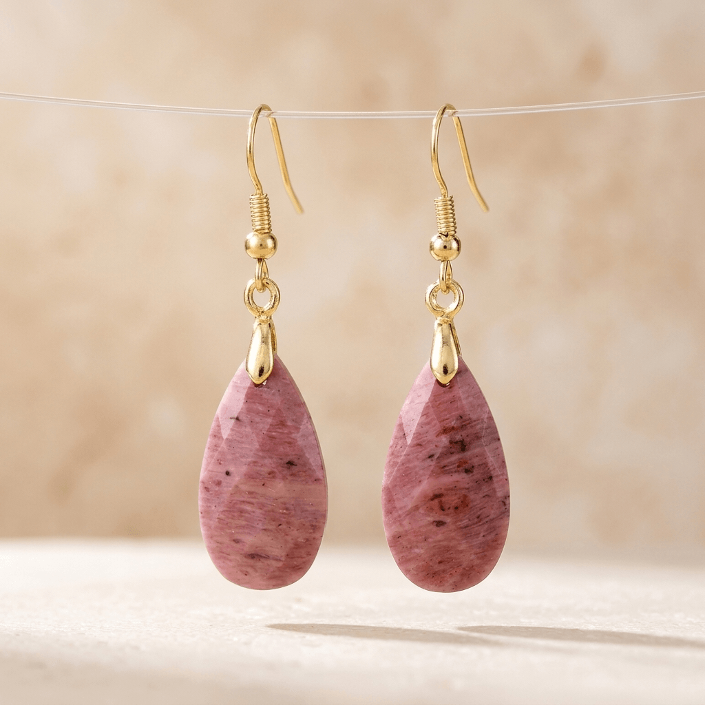 Natural Rhodonite Faceted Drop Earrings