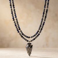 Hematite Blue Jasper Beaded Arrowhead Pendant Necklace