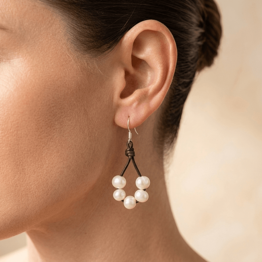 Pearl Leather Drop Earrings Women