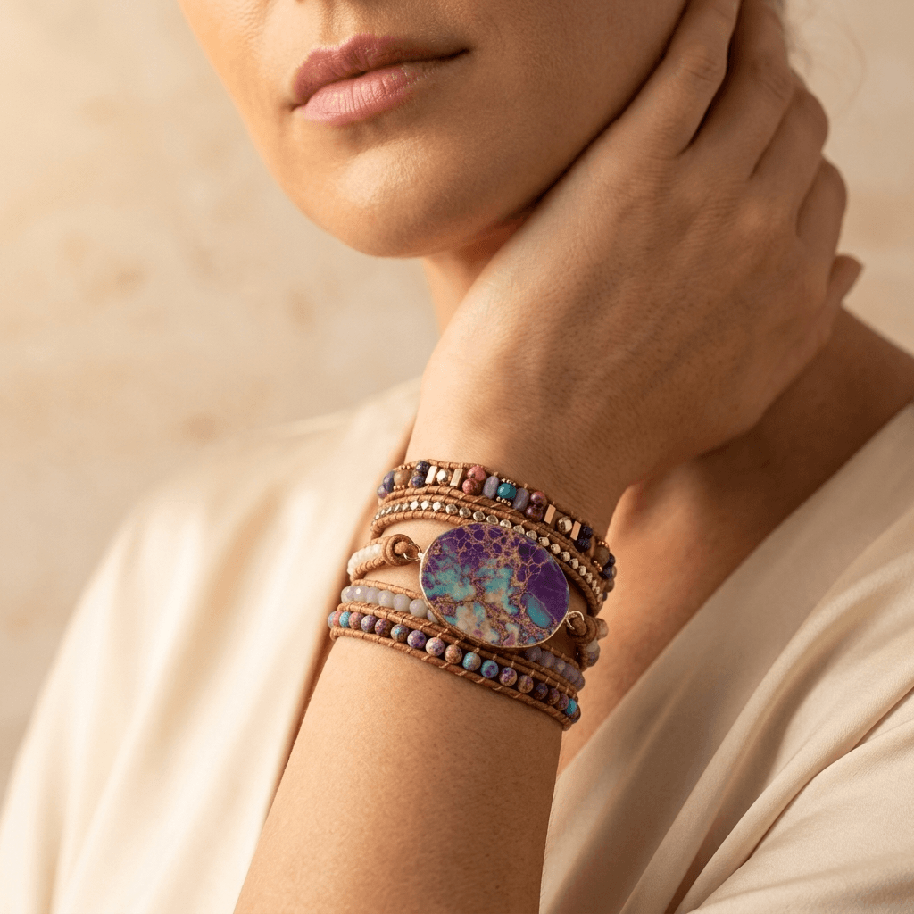 Purple Turquoise Jasper Copper Wrap Bracelet