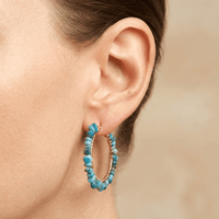 Blue Apatite Gold Wire Wrap Hoop Earrings