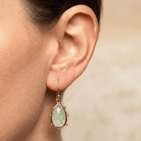 Green Fluorite Gold Teardrop Drop Earrings