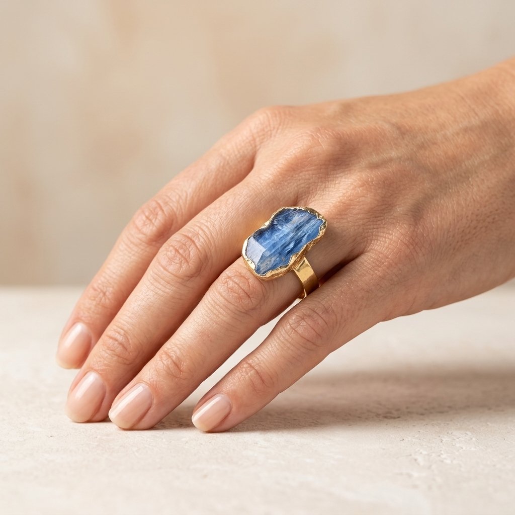 Boho Gold Hammered Blue Kyanite Ring
