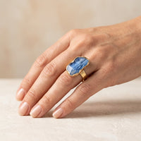 Boho Gold Hammered Blue Kyanite Ring