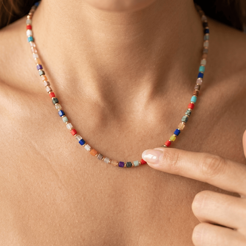 Colorful Gemstone Gold Chain Necklace