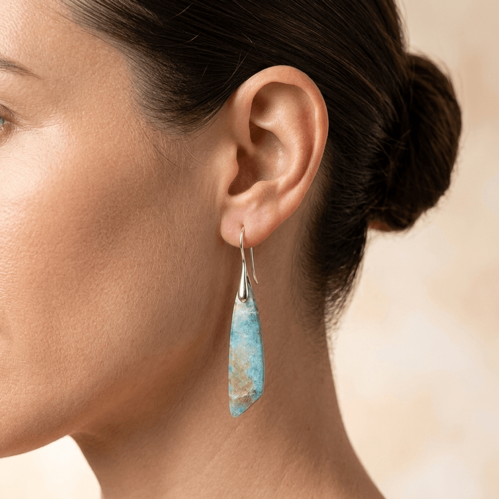 Natural Amazonite Silver Teardrop Earrings
