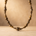 Natural Wood Onyx Striped Beaded Necklace