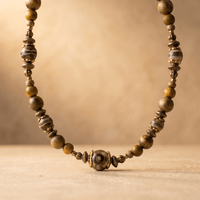 Natural Wood Onyx Striped Beaded Necklace