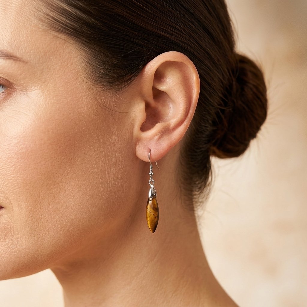 Natural Tiger Eye Teardrop Dangle Earrings