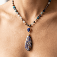 Multistone Gold Beaded Teardrop Pendant Necklace