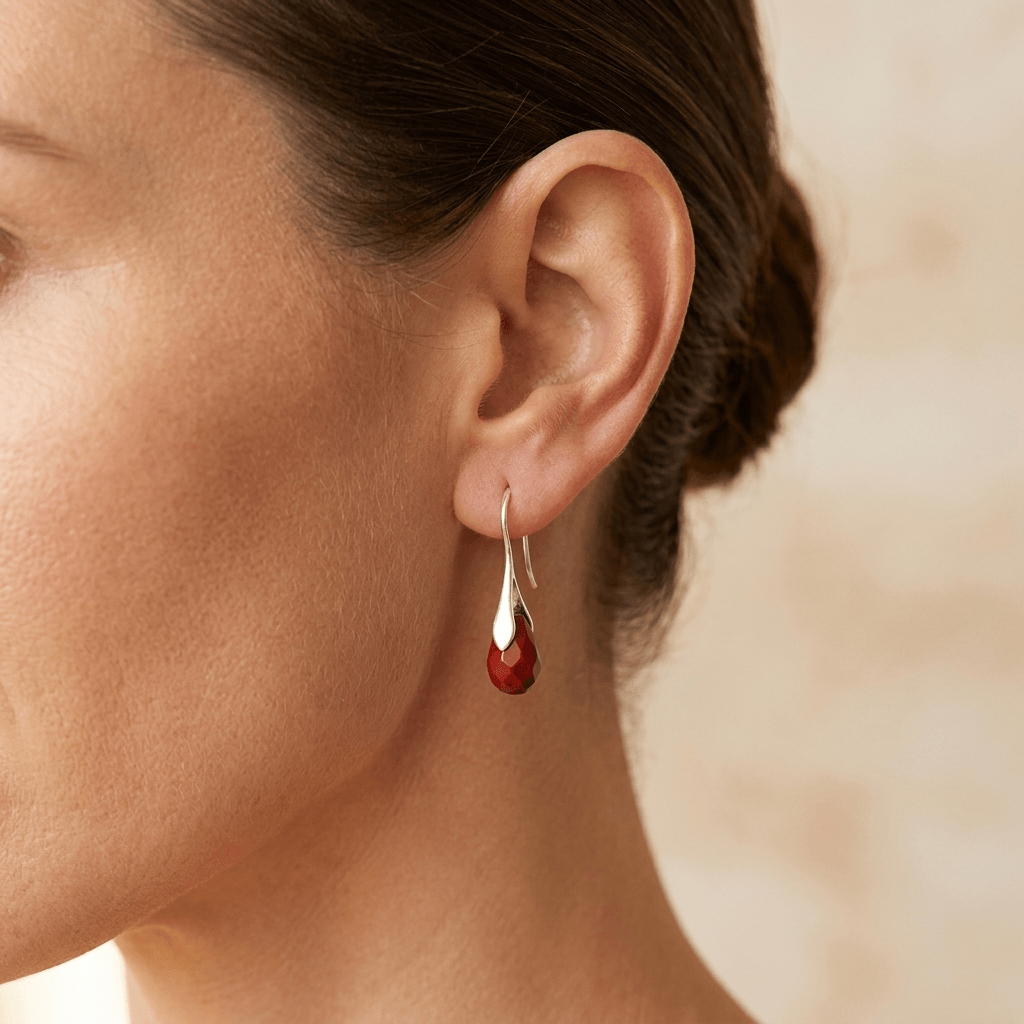 Red Jasper Teardrop Silver Hook Earrings