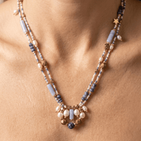Blue Sodalite Pearl Gold Beaded Necklace