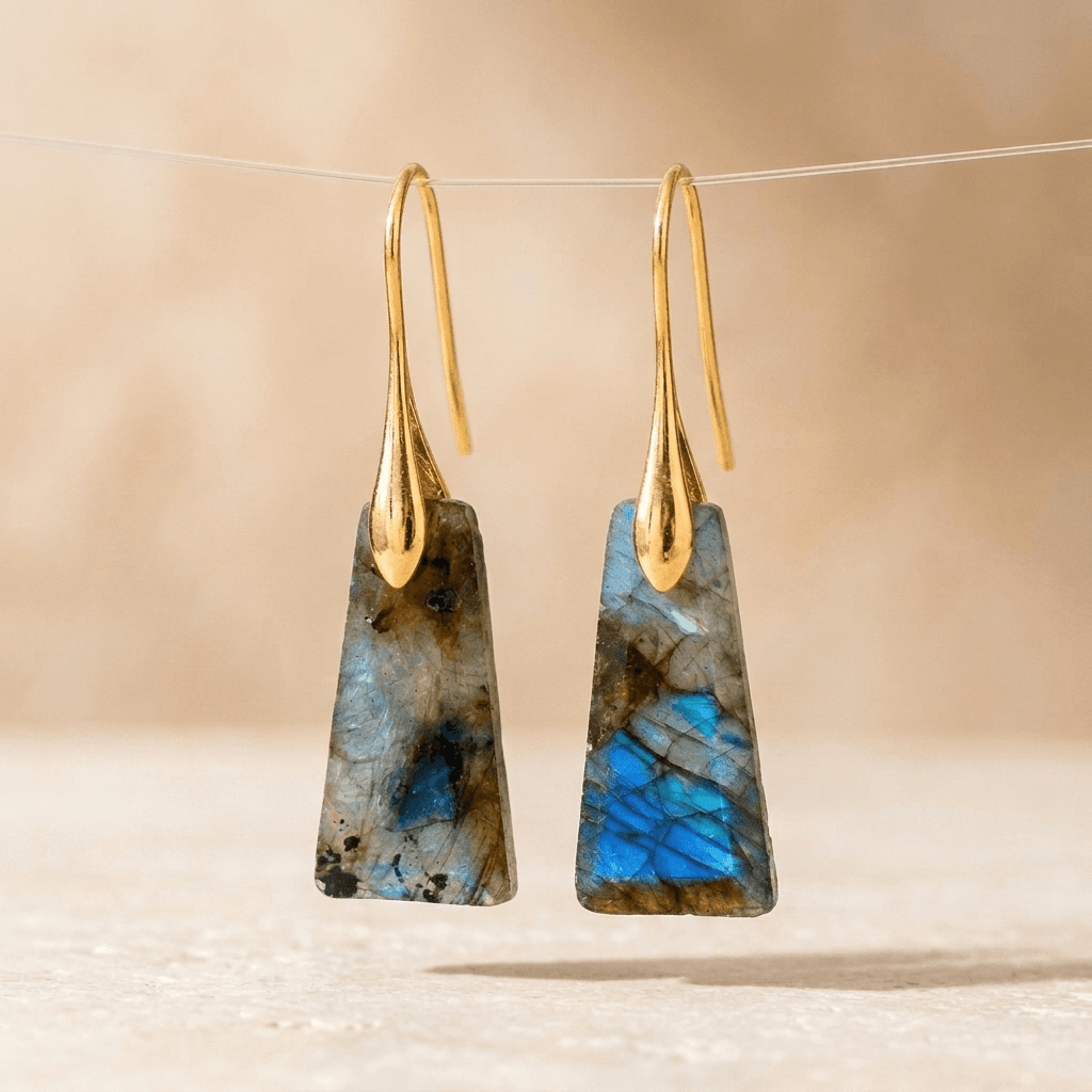 Natural Labradorite Gold Hook Earrings