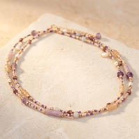 Amethyst Purple Gold Beaded Layered Necklace