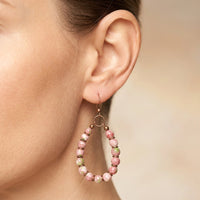 Boho Copper Pink Floral Beaded Dangle Earrings