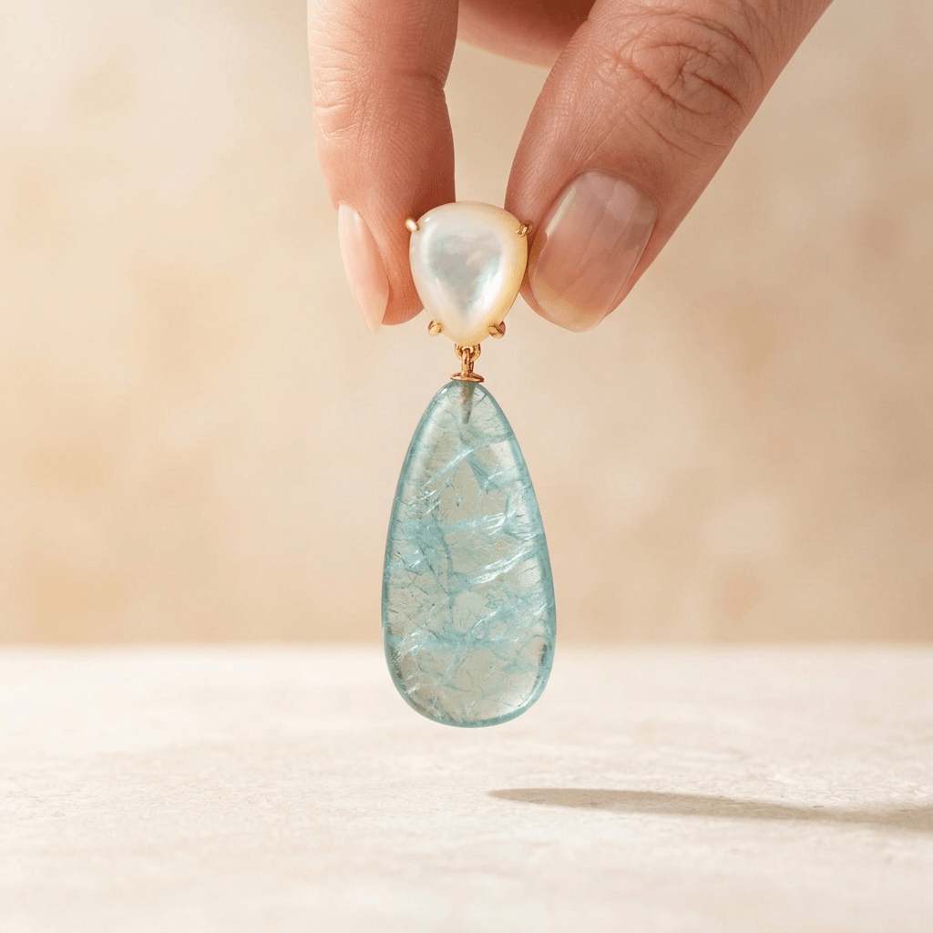 Green Fluorite Pearl Teardrop Drop Earrings