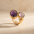 Gold Dual Oval Amethyst Rose Quartz Ring