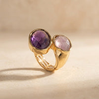 Gold Dual Oval Amethyst Rose Quartz Ring