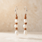 Handmade Silver Freshwater Pearl Leather Drop Earrings