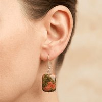 Natural Unakite Silver Square Drop Earrings