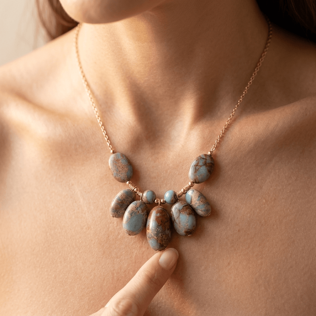 Natural Jasper Gold Oval Bead Necklace