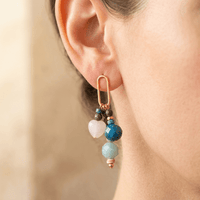 Gemstone Beaded Gold Oval Drop Earrings