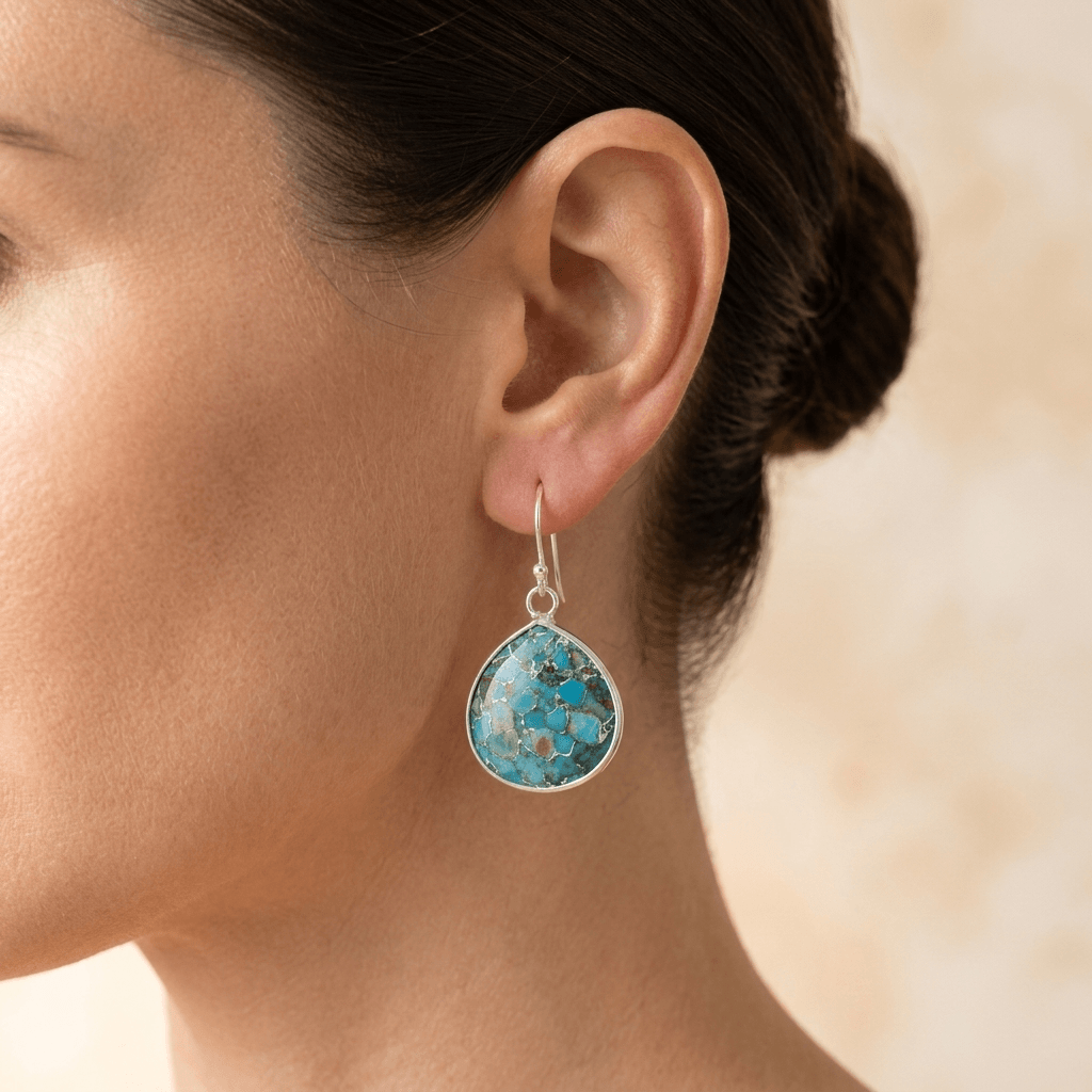 Turquoise Jasper Silver Teardrop Earrings