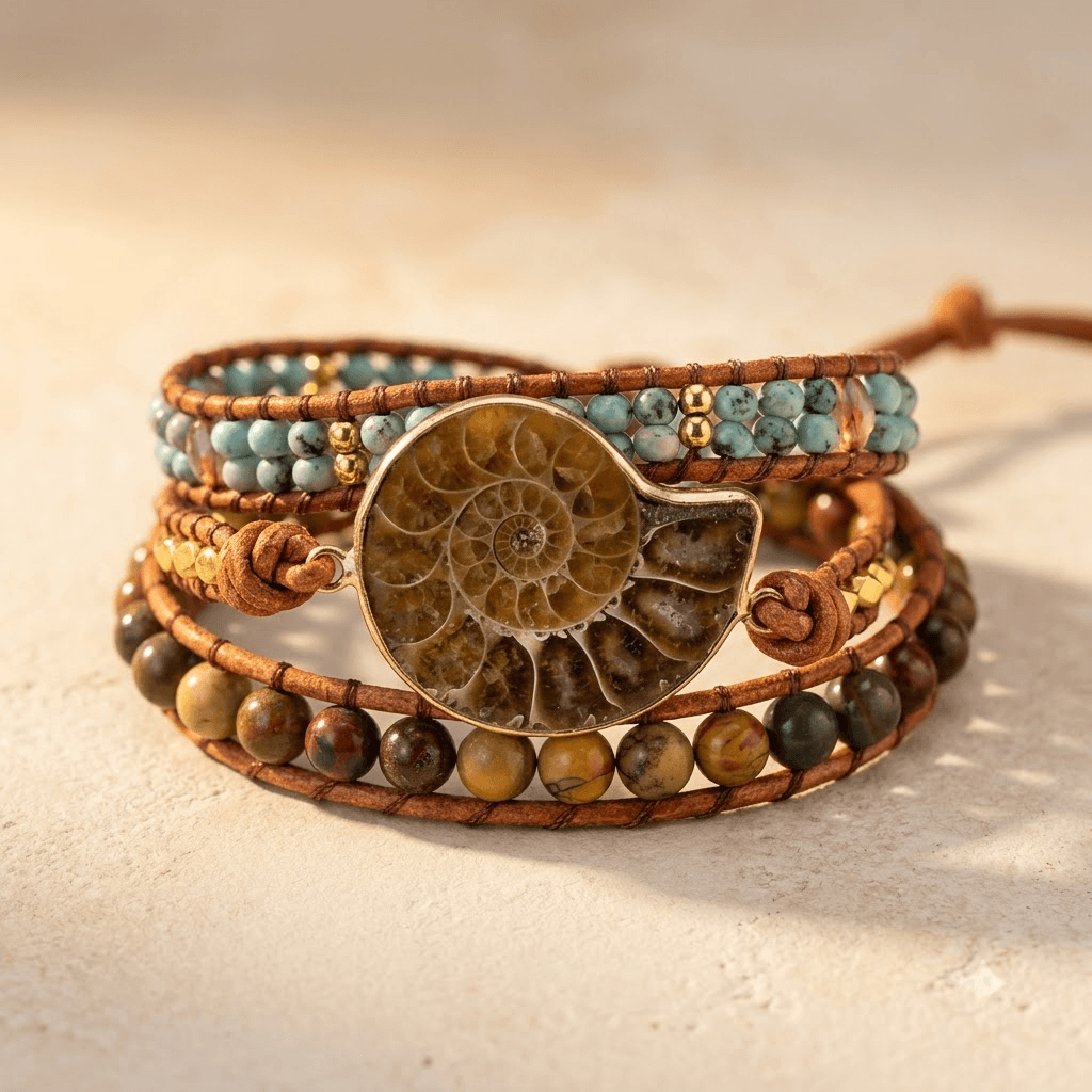 Natural Ammonite Fossil Wrap Bracelet
