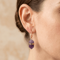Natural Amethyst Gold Hexagonal Drop Earrings