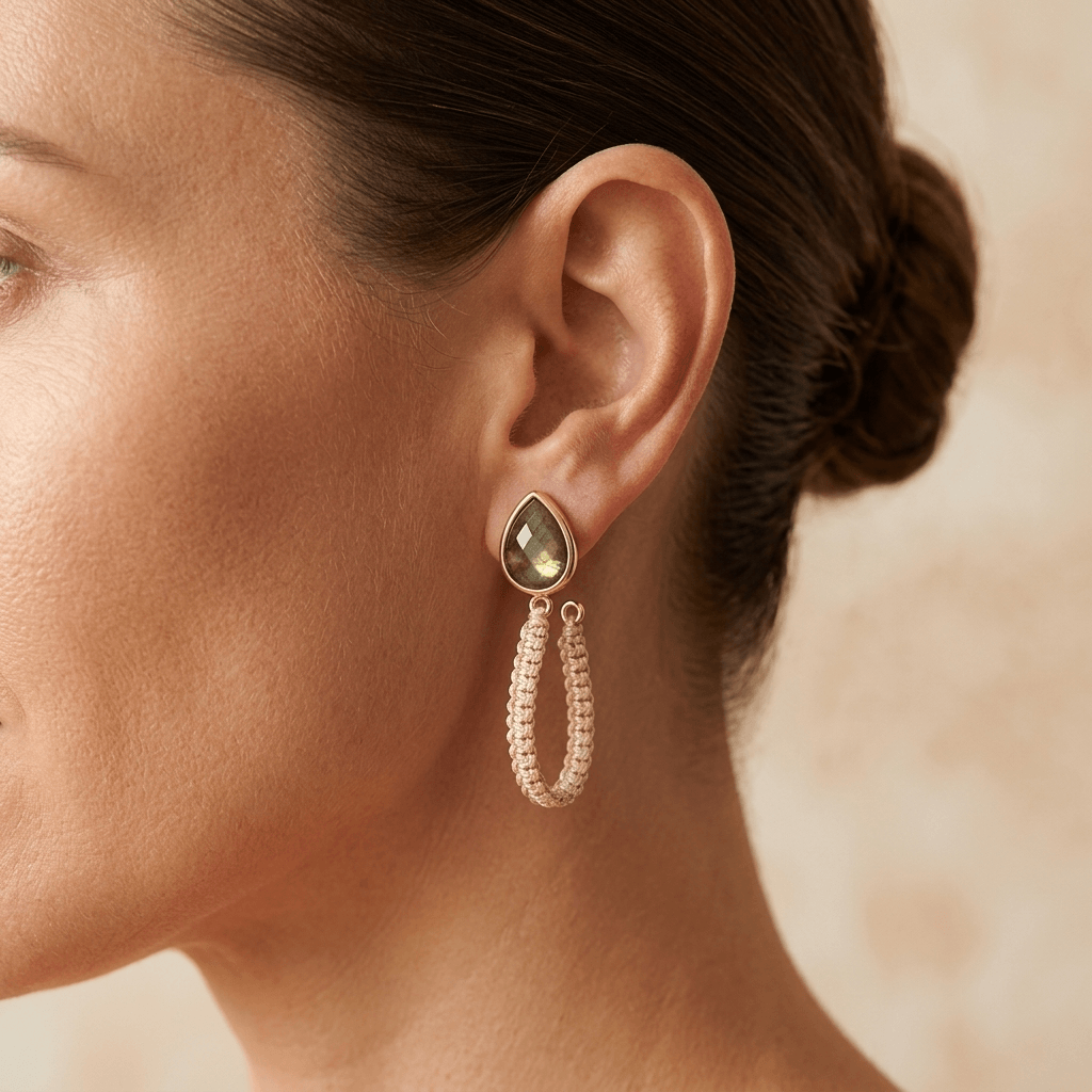 Natural Labradorite Gold Teardrop Earrings