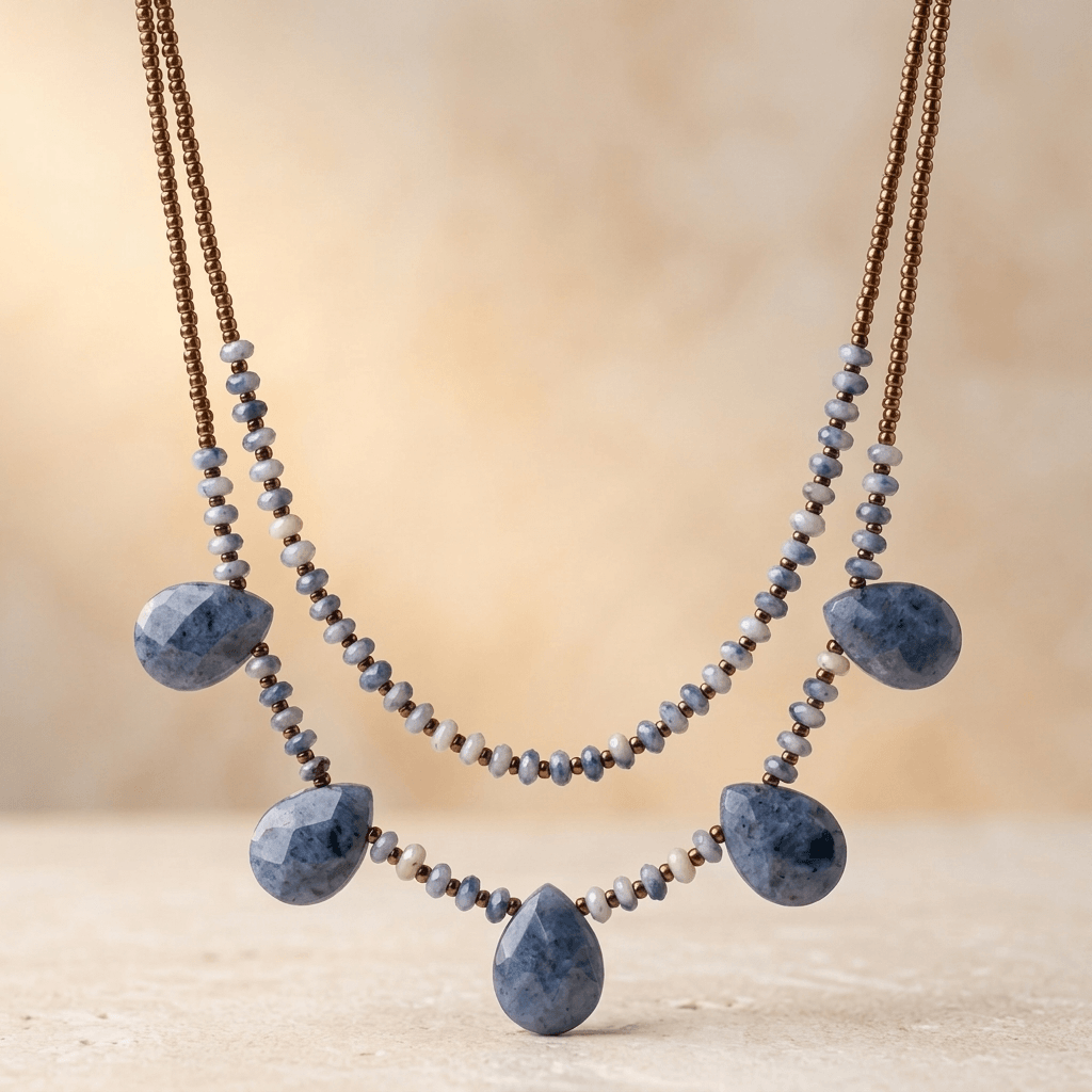 Natural Sodalite Teardrop Beaded Necklace