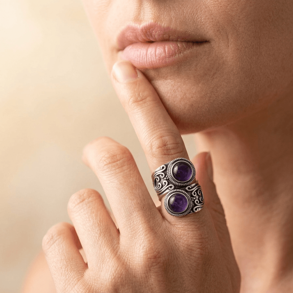 Vintage Silver Amethyst Dual Stone Ring