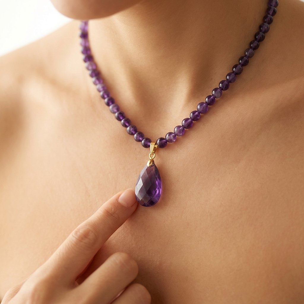 Boho Gold Amethyst Teardrop Necklace