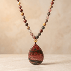 Natural Red Jasper Teardrop Pendant Beaded Necklace