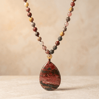 Natural Red Jasper Teardrop Pendant Beaded Necklace