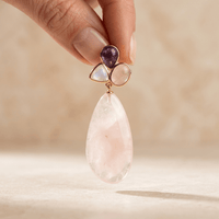 Rose Quartz Amethyst Gold Drop Earrings