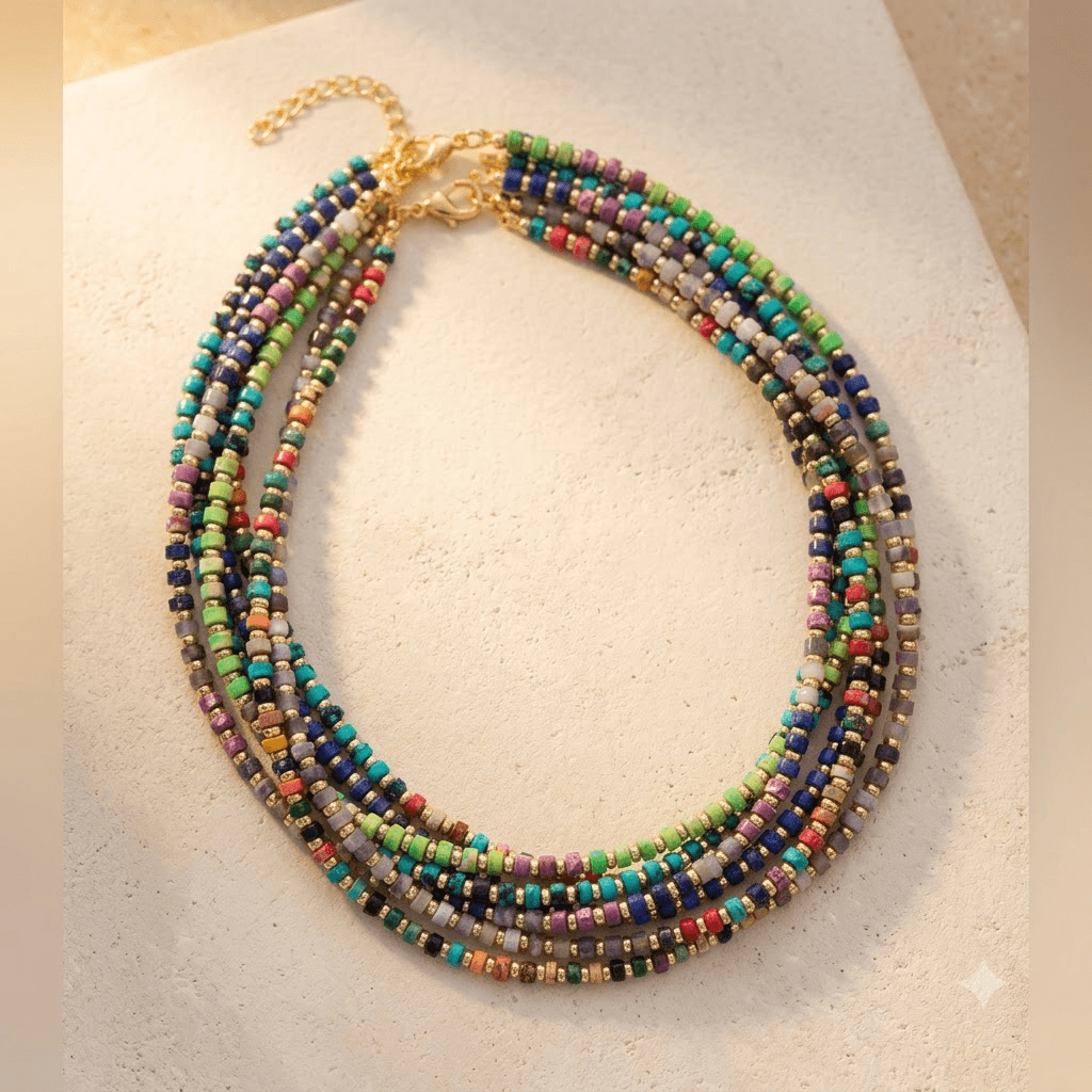 Colorful Gemstone Beaded Gold Layered Necklace