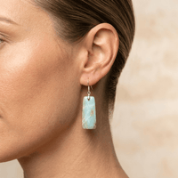 Natural Amazonite Silver Rectangle Drop Earrings